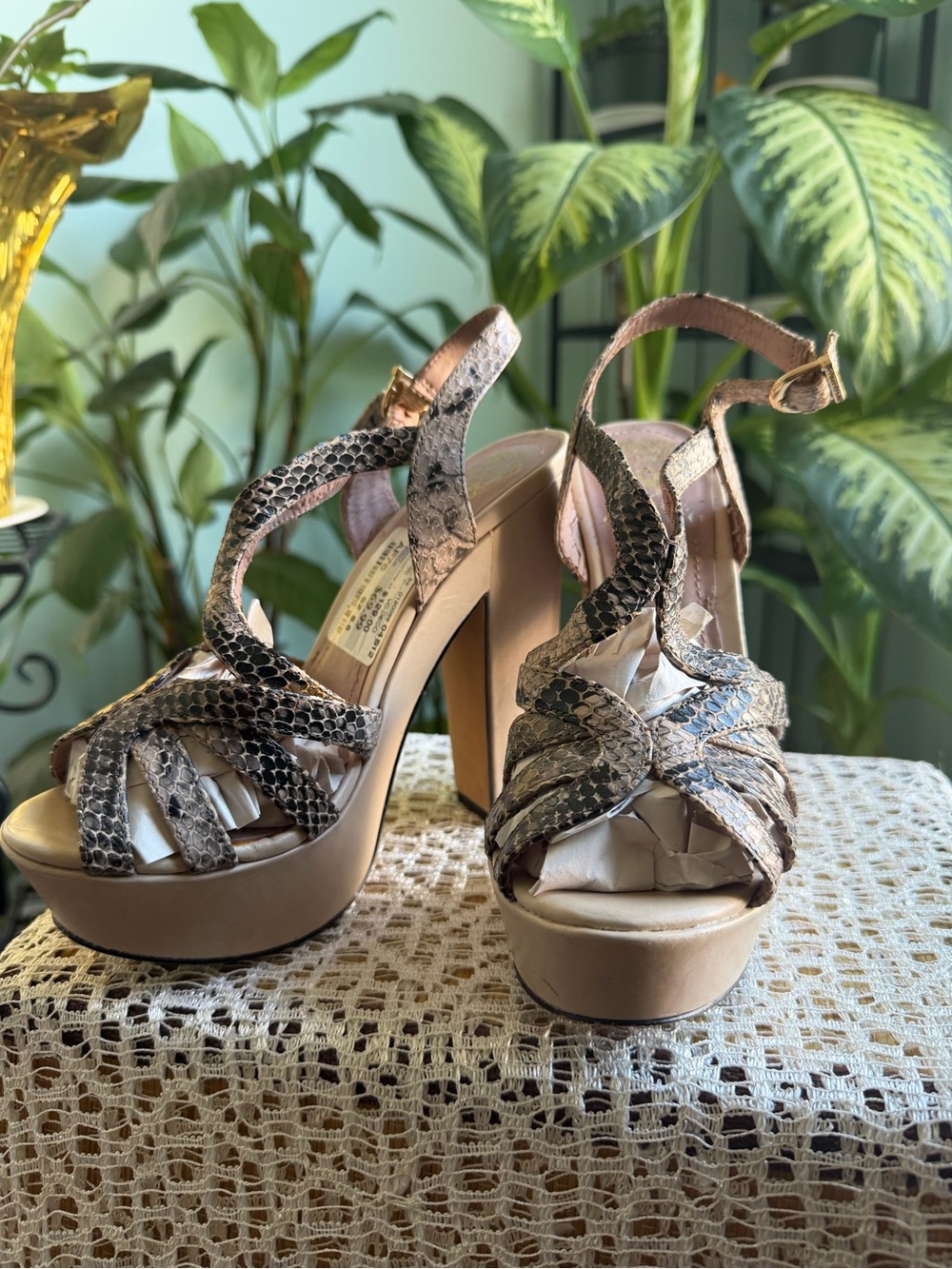 Vince Camuto Snakeskin Print Strappy Platform Heels